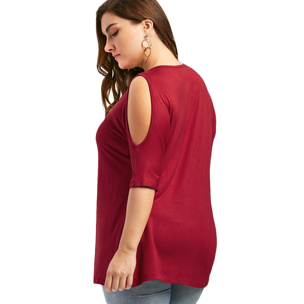 V Collar Off Shoulder Splicing T Shirt