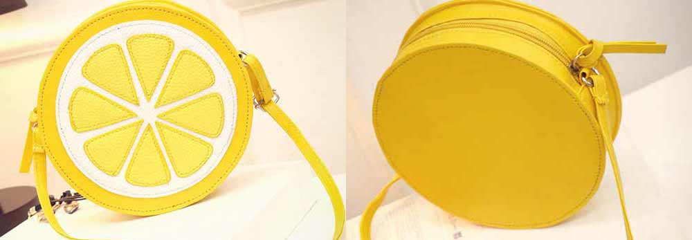 Guapabien Ladies Round Lemon Pattern Zipper Crossbody Shoulder Dual Purpose Mini Bags