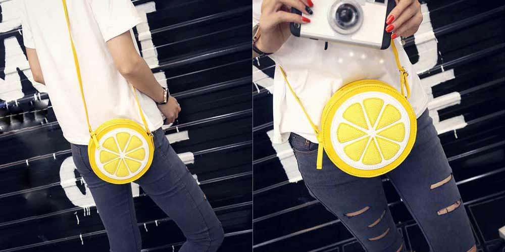 Guapabien Ladies Round Lemon Pattern Zipper Crossbody Shoulder Dual Purpose Mini Bags