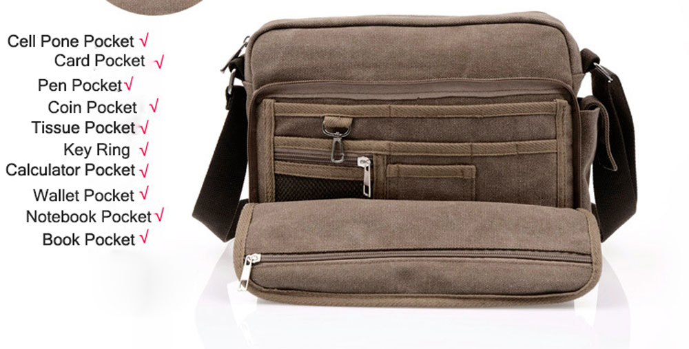 Unisex 7.2 L Letter Embellishment Dual Purposes Shoulder Crossbody Canvas Messenger Bag