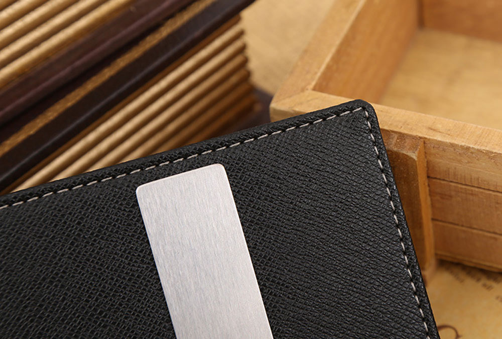 Unisex Open Horizontal PU Leather Short Hard Money Clip