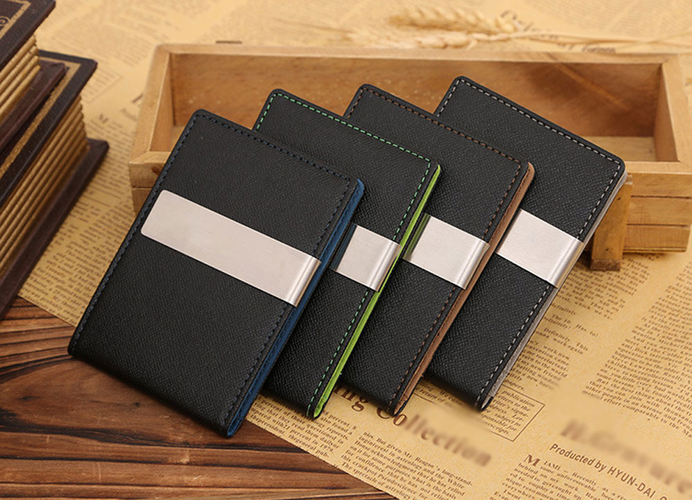 Unisex Open Horizontal PU Leather Short Hard Money Clip