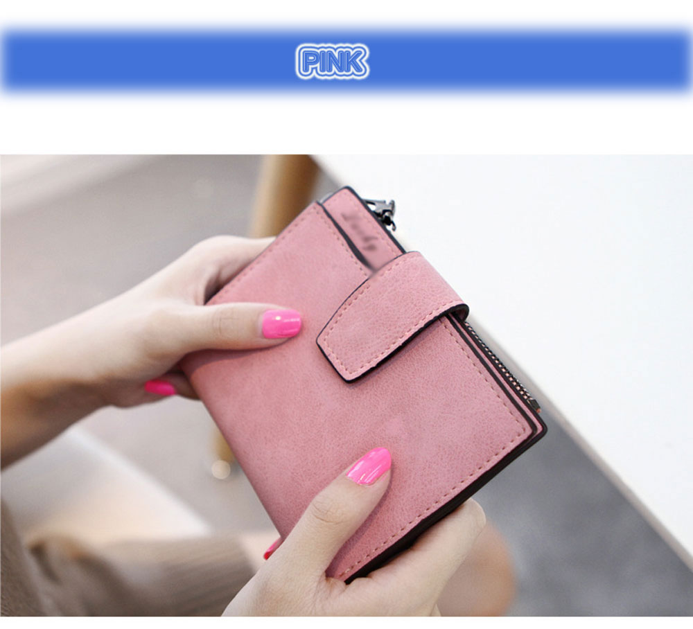 Guapabien Lady Solid Color Letter Snap Fastener Zipper Short Clutch Wallet