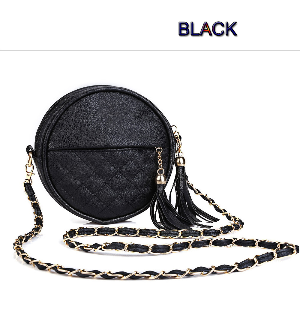 Guapabien Plaid Tassel Round Detachable Chain Belt Strap Shoulder Messenger Bag