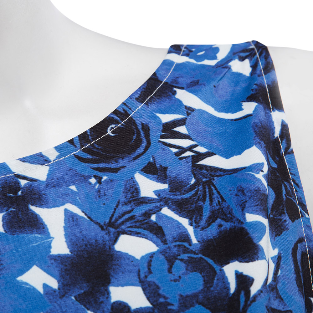 Stylish Round Collar Sleeveless Floral Print Sash Waist Bowknot A-Line Women Maxi Party Dress