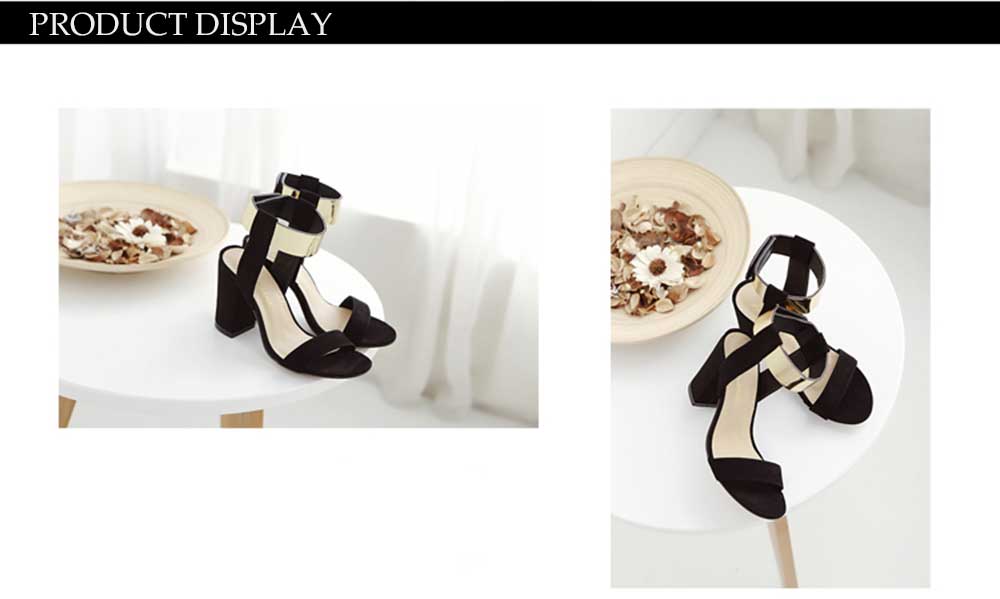 Sexy Golden Band Design Magic Tape Thick High Heel Women Gladiator Sandals