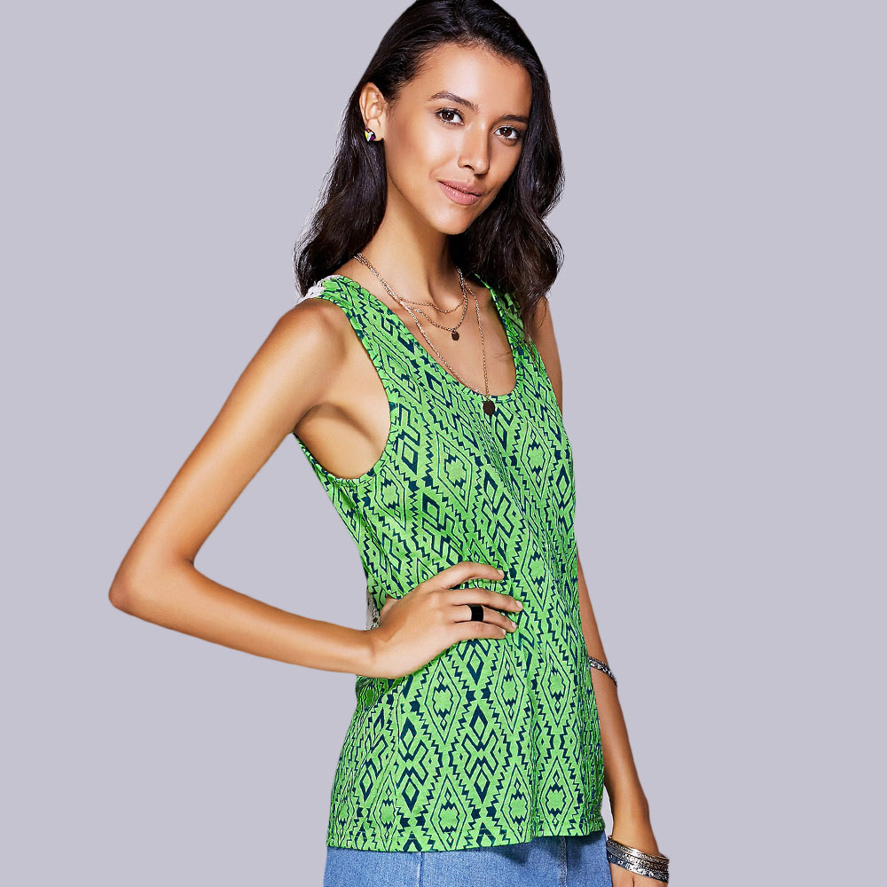 Casual Scoop Neck Geo Crochet Tank Top For Women