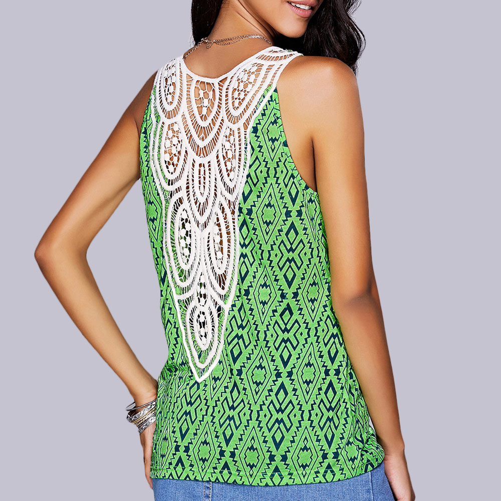 Casual Scoop Neck Geo Crochet Tank Top For Women