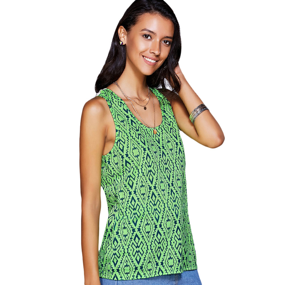 Casual Scoop Neck Geo Crochet Tank Top For Women