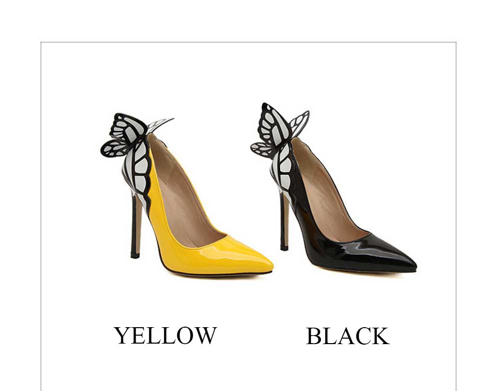 RainbowCat Sexy Butterfly Pointed Toe Color Block Women High Heel Leather Shoes