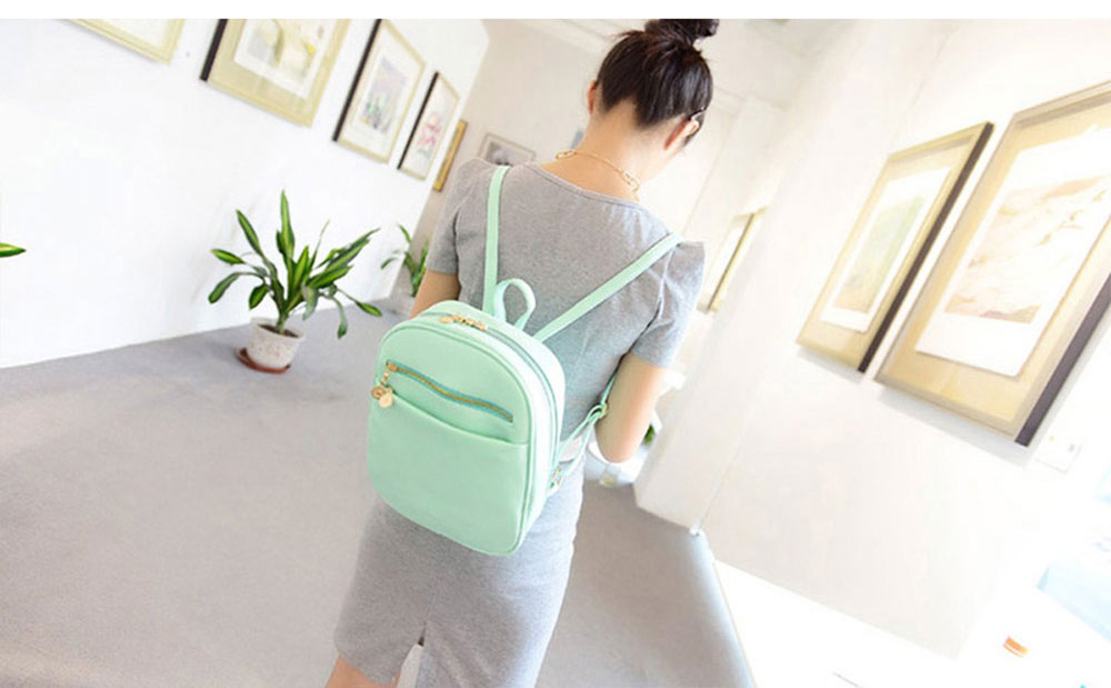 Guapabien Ladder Lock Button Shape Zipper Head Solid Color Portable Bag Backpack for Lady