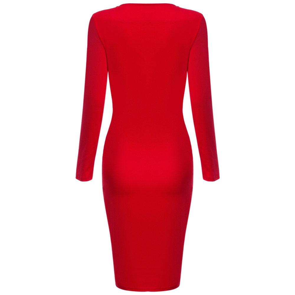 Elegant V-neck Long Sleeve Sexy Slim Knee Length Bodycon Dress