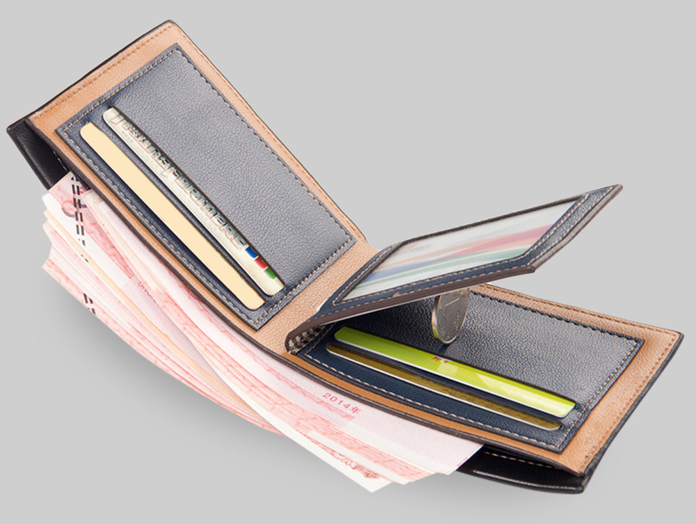Baellerry Old Classical Style Dot Stripe Business Men Short Clutch Wallet Photo Cash Card Holder