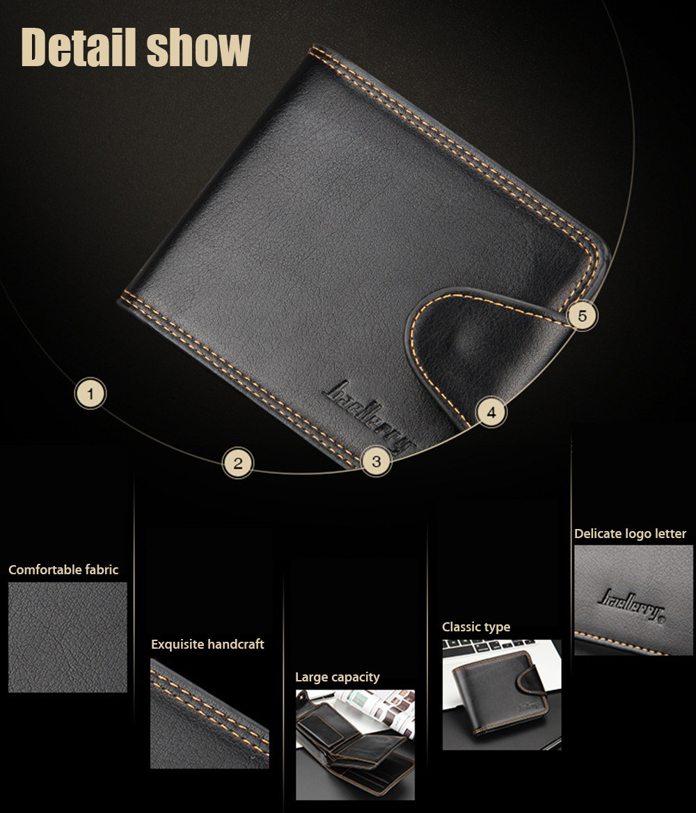 Baellerry Thread Solid Color Men Horizontal Cash Coin Photo Card Wallet
