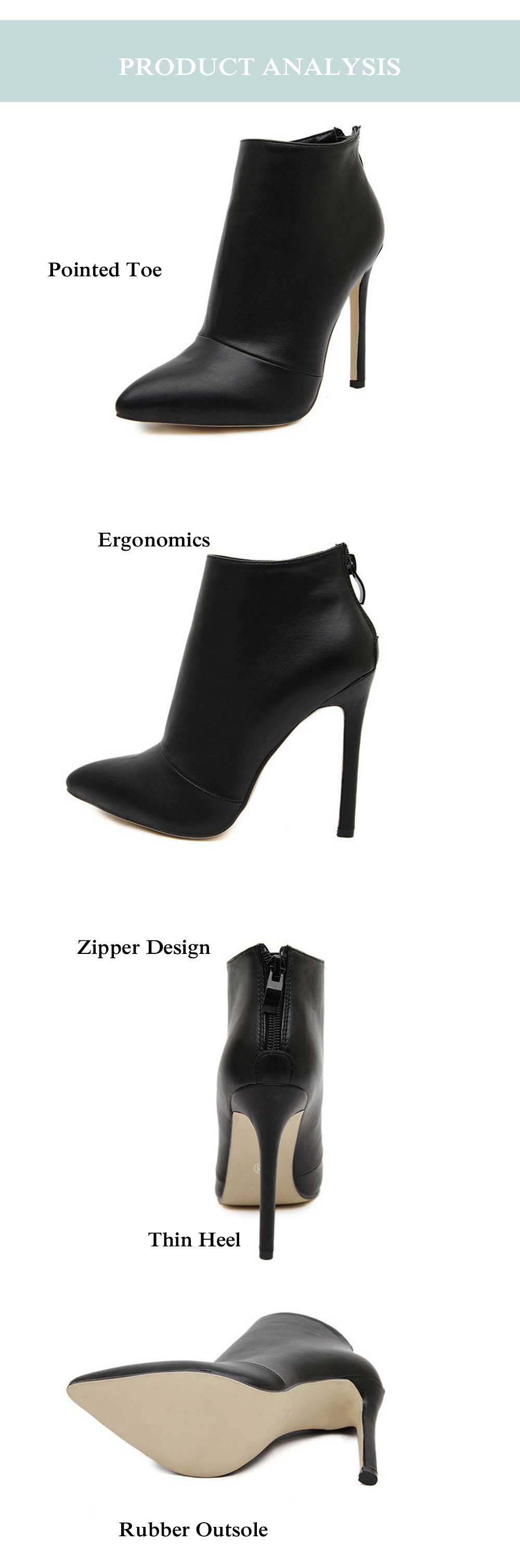 Sexy Zipper Design Pointed Toe Thin High Heel Ankle Boots for Women
