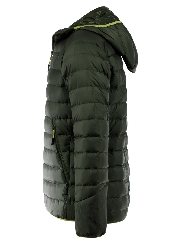 Color Spliced Zipper-Up Hooded Down Jacket ODM Designer