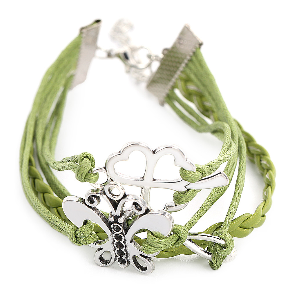 Novel Cartoon Bowknot Plant Leaf Figure 8 Decoration Women Multilayer Weave Alloy Rope Bracelet