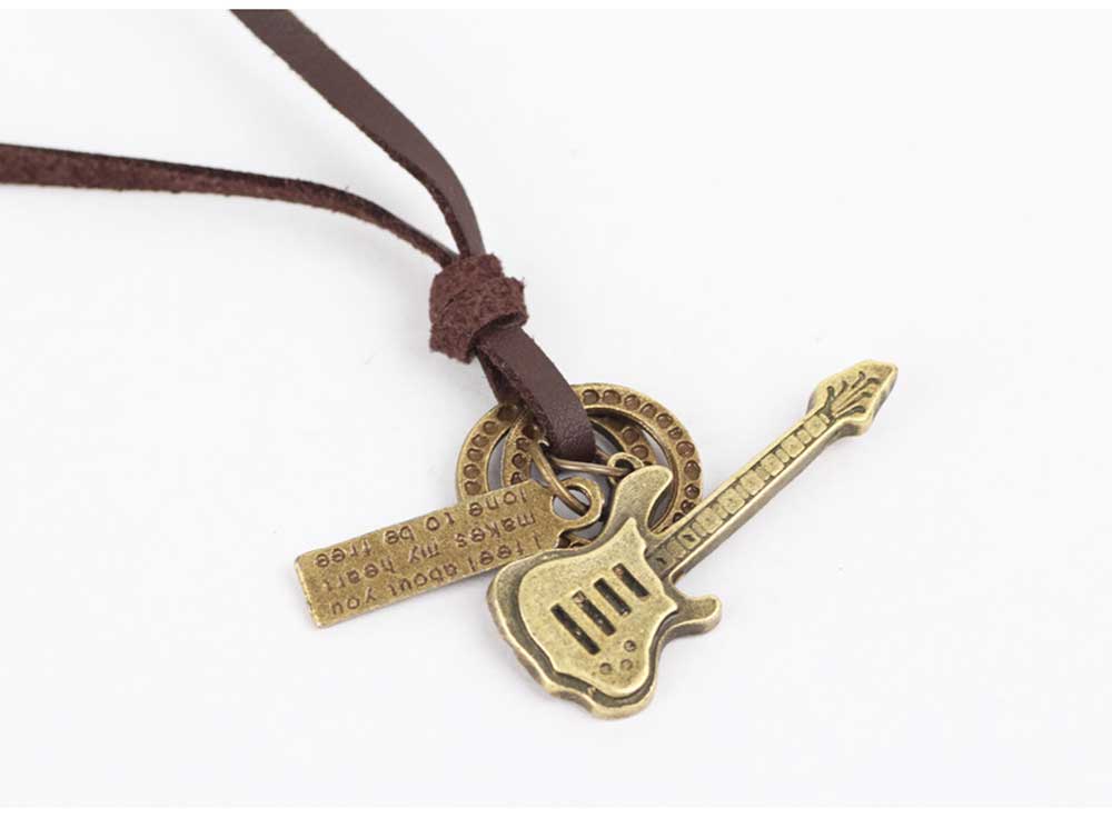 Fashionable Guitar Pattern Design Adjustable Leather Necklace for Unisex