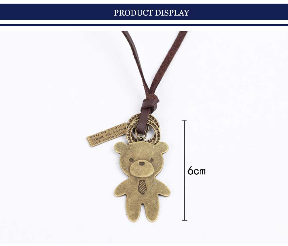 Fashionable Bear Pattern Design Adjustable Leather Necklace for Unisex