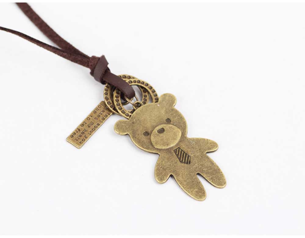 Fashionable Bear Pattern Design Adjustable Leather Necklace for Unisex