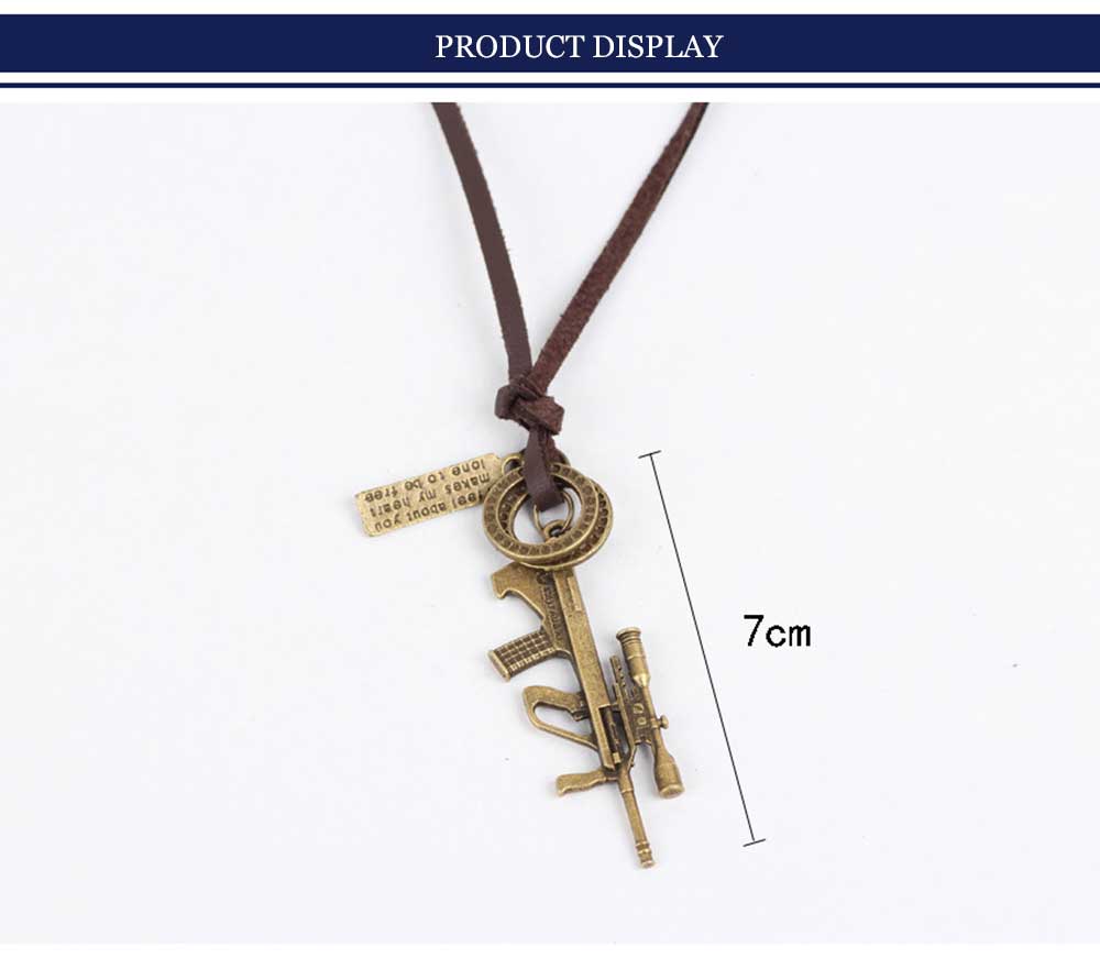 Old Classical Sniper Rifle Pattern Adjustable Leather Necklace for Unisex