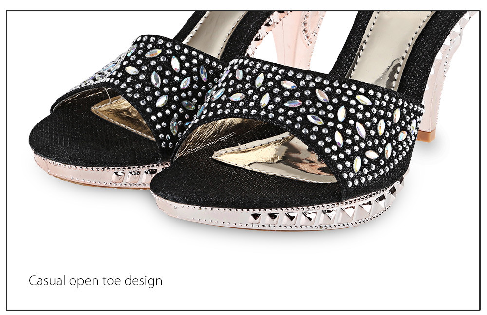 Fashionable Rhinestone Embellishment Open Toe Thick High Heel Slippers for Women