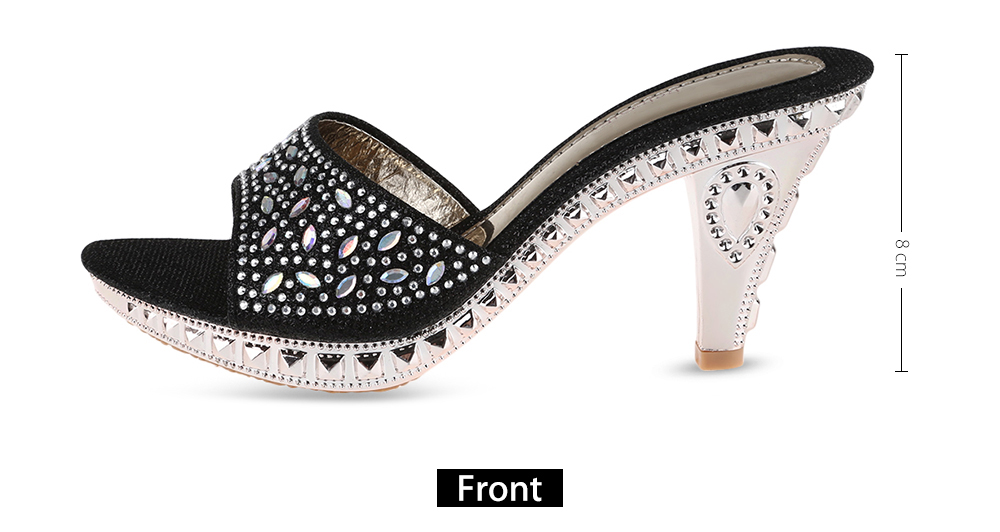 Fashionable Rhinestone Embellishment Open Toe Thick High Heel Slippers for Women