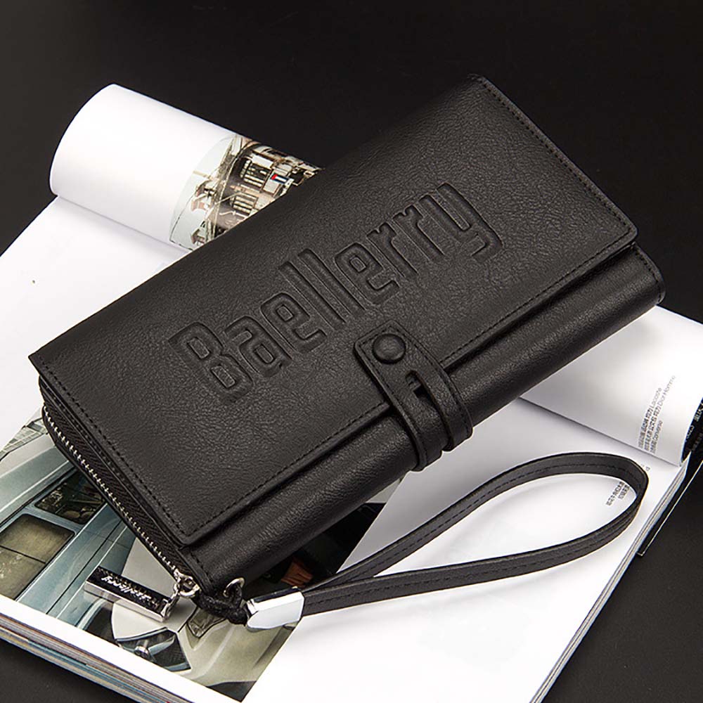 Baellerry Letter PU Leather Handle Strap Card Holder Men Clutch Wallet