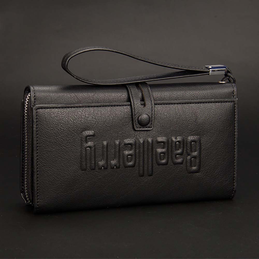 Baellerry Letter PU Leather Handle Strap Card Holder Men Clutch Wallet