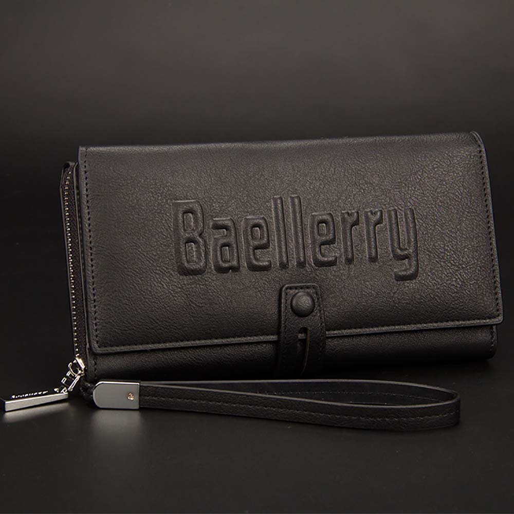 Baellerry Letter PU Leather Handle Strap Card Holder Men Clutch Wallet