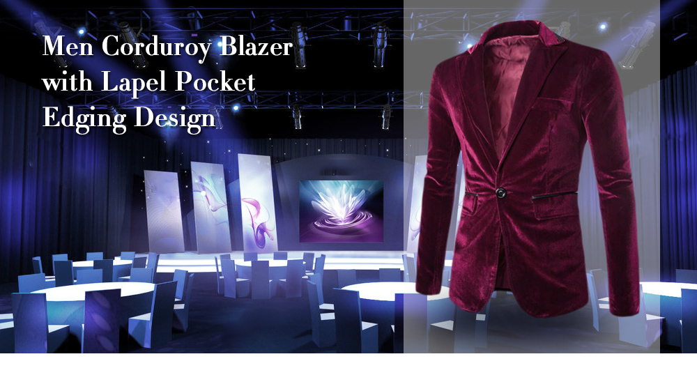 Fashion Lapel Pocket Edging Design Slimming Long Sleeve Corduroy Blazer For Men