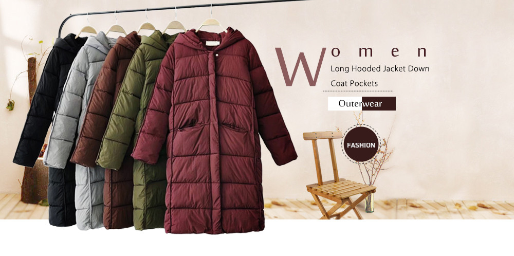 Women Long Plus Size Wadded Hooded Jacket Warm Down Coat Pockets Zip Up Outerwear