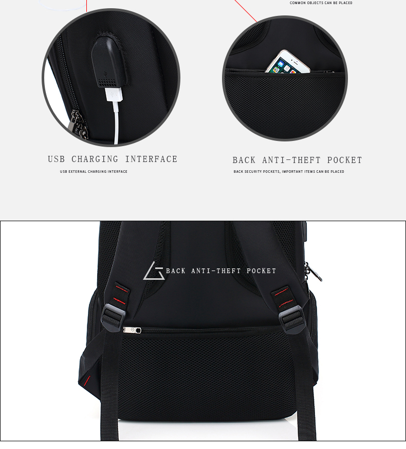 AUGUR Brand Backpacks USB Charging Laptop Men Teenagers Travel Large Capacity Casual Fashion Style Back Bag