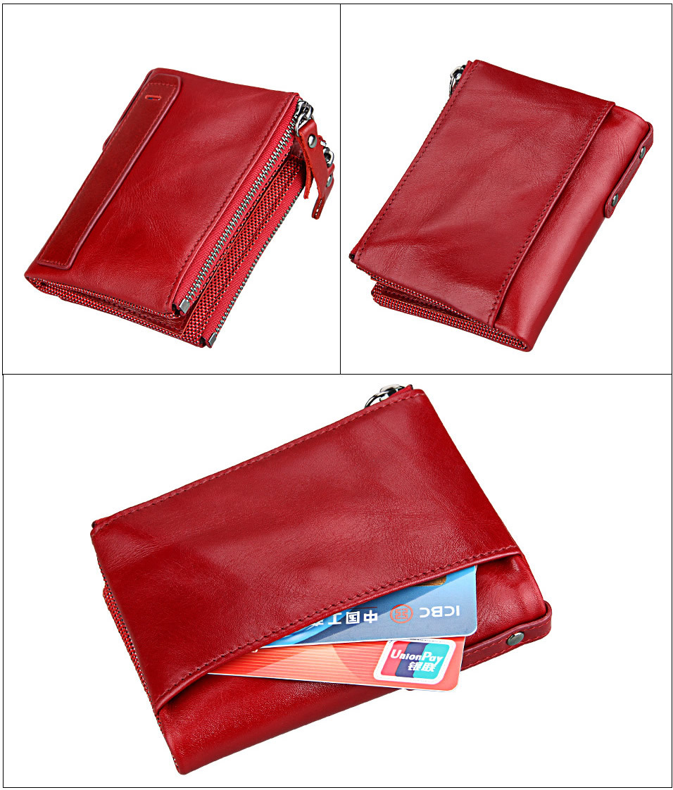 Short Retro Men Wallet Business Genuine Leather Coin Wallets Male Purse Credit Cards Holder Double Zipper