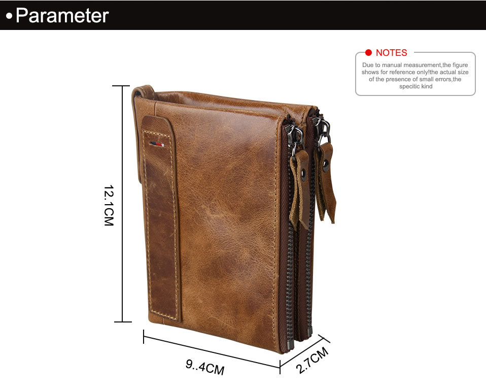 Short Retro Men Wallet Business Genuine Leather Coin Wallets Male Purse Credit Cards Holder Double Zipper