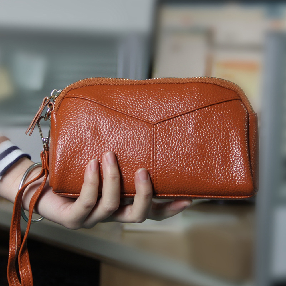 Fashion Genuine Leather Women Wallets Phone Card Holder Lady Long Clutch Purse