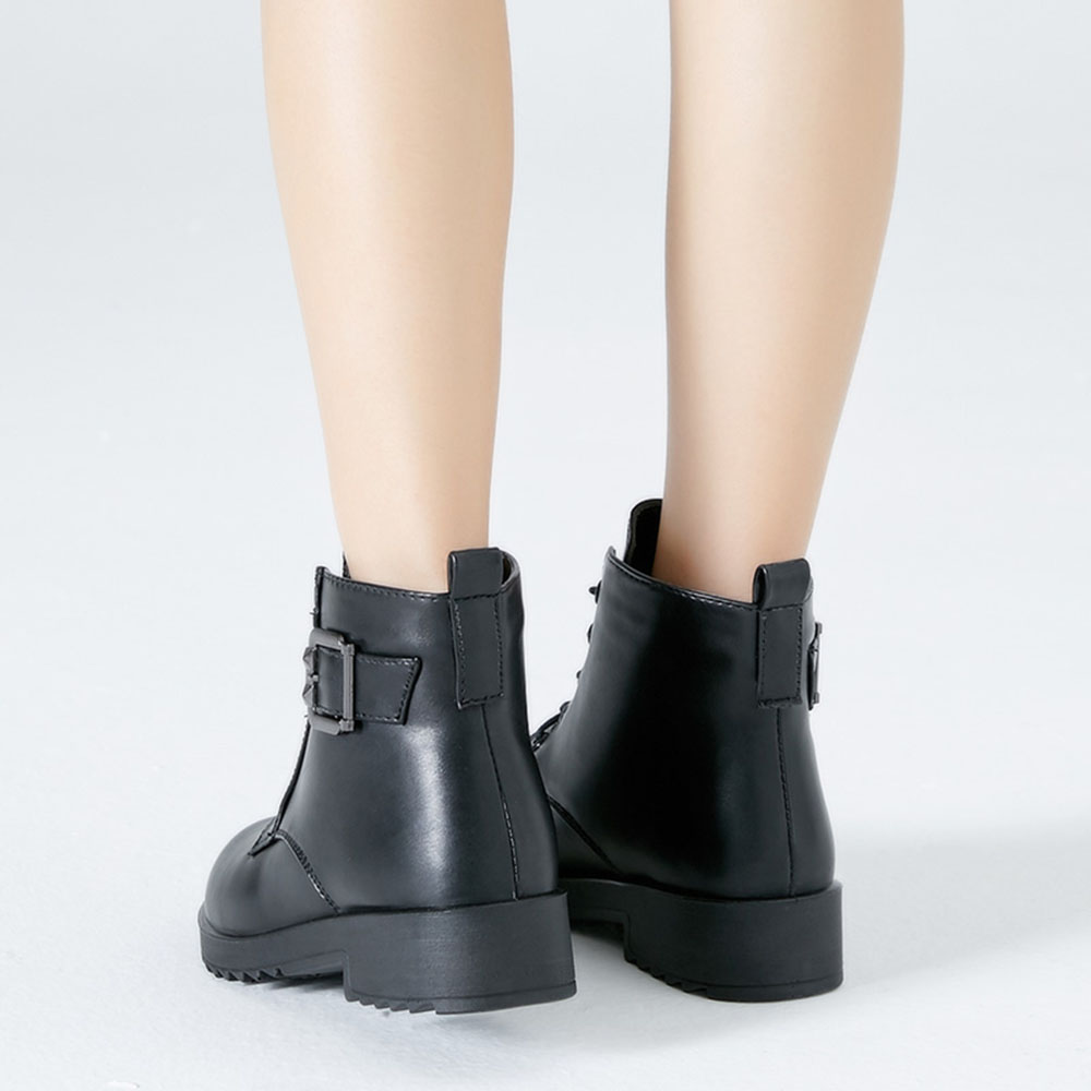 Platform Winter Warm PU Leather Lace Up Short Boots