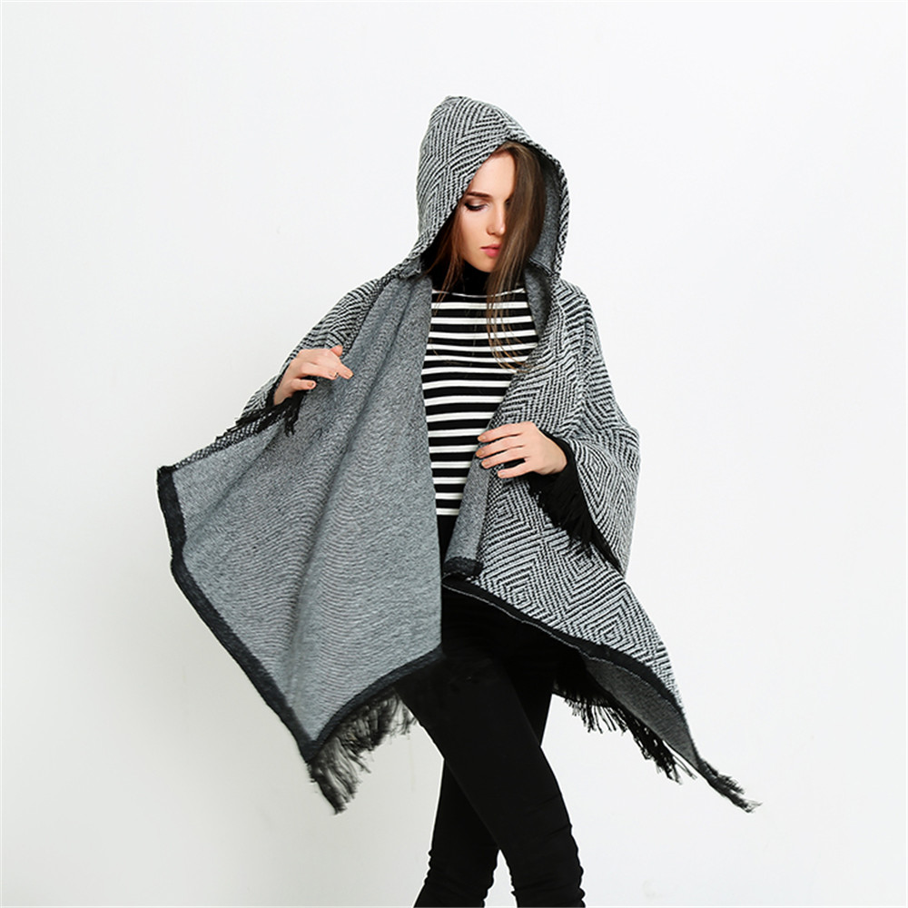 Hooded cloak all-match thickened fringed Scarf Shawl