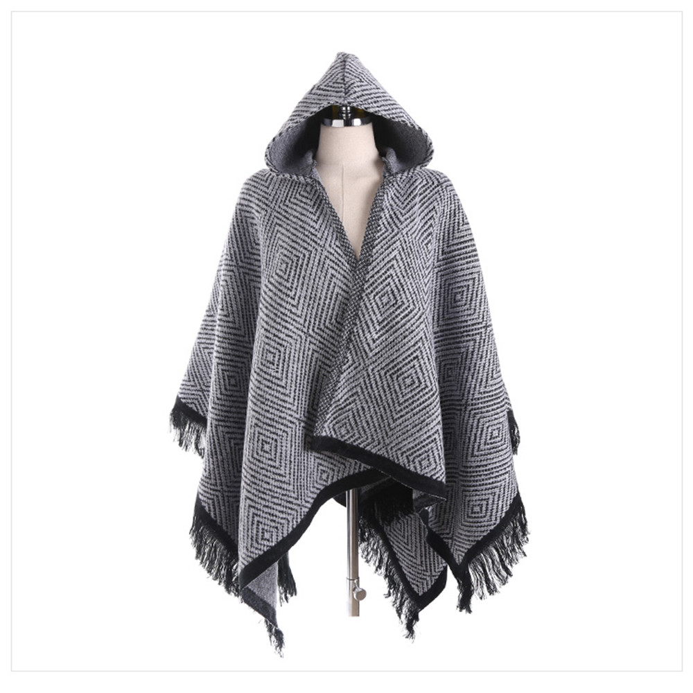 Hooded cloak all-match thickened fringed Scarf Shawl