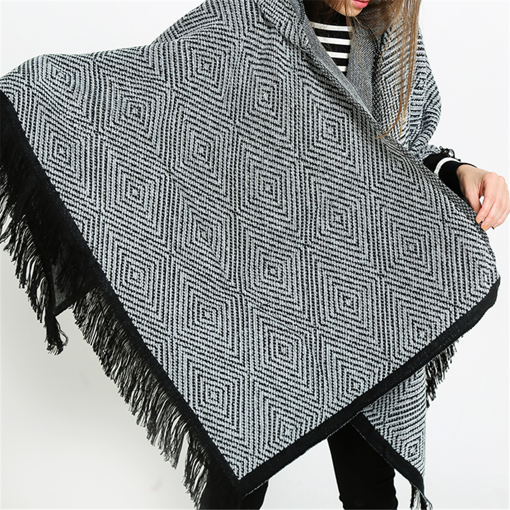 Hooded cloak all-match thickened fringed Scarf Shawl