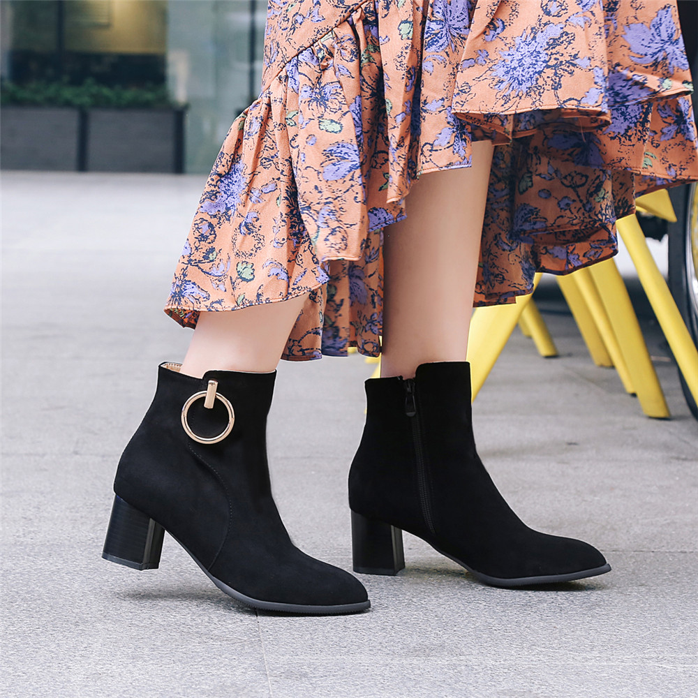 Shoes Miss Ascpf07-6 Thick and Round Head Fashion Ankle Boots