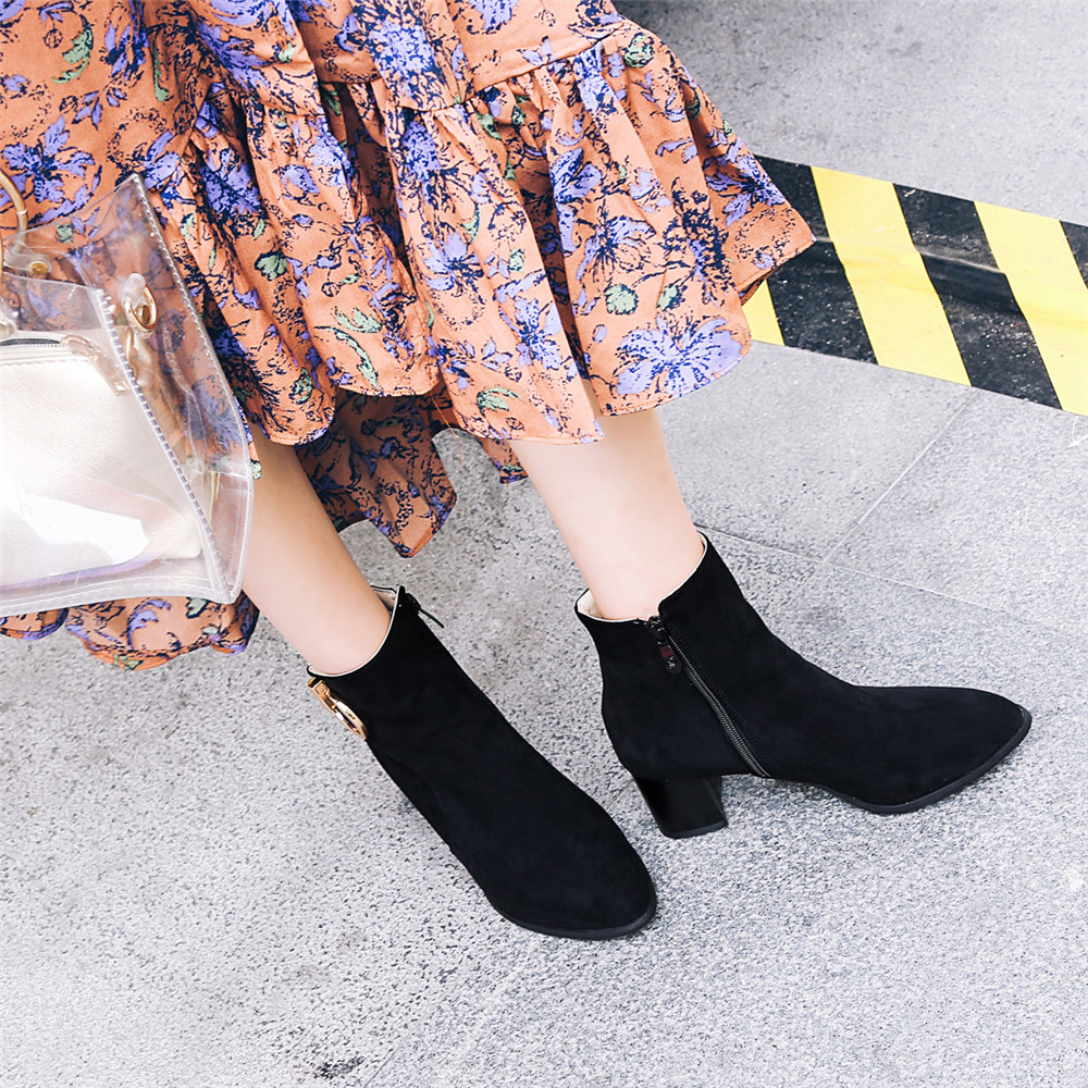 Shoes Miss Ascpf07-6 Thick and Round Head Fashion Ankle Boots