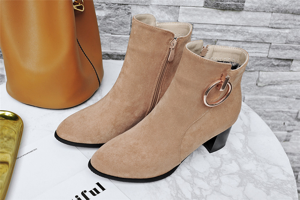 Shoes Miss Ascpf07-6 Thick and Round Head Fashion Ankle Boots