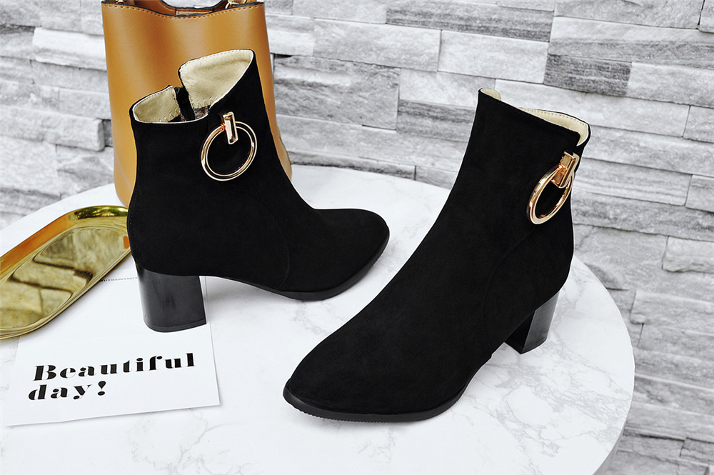 Shoes Miss Ascpf07-6 Thick and Round Head Fashion Ankle Boots