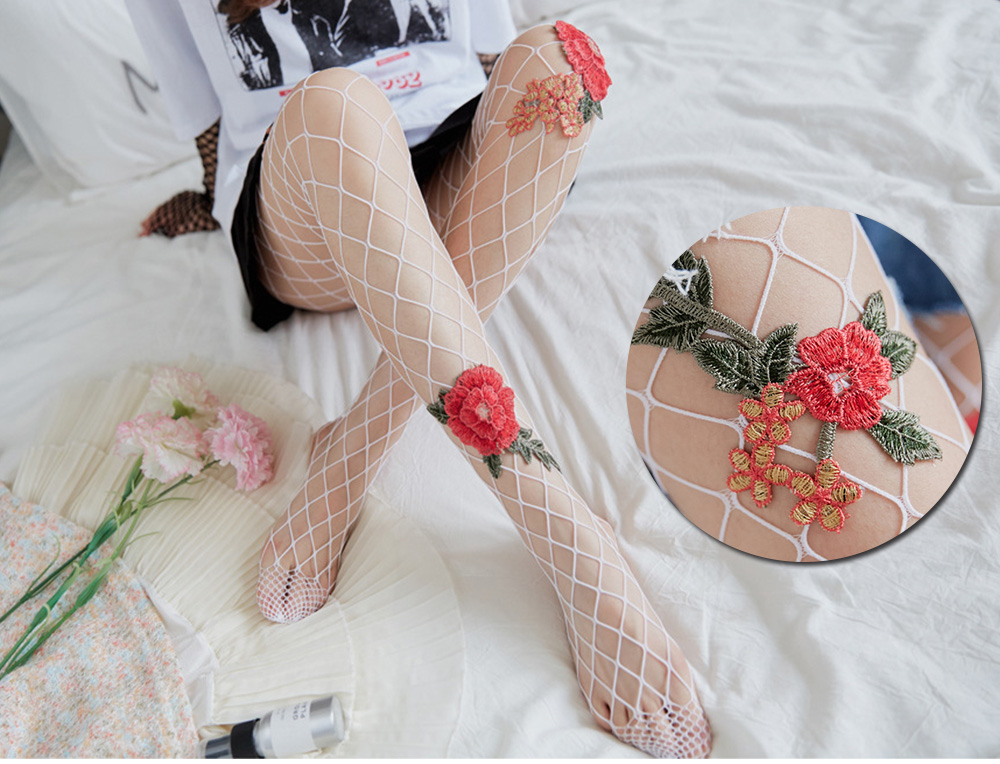 Sexy Embroidery Flower Fishnet Stockings Tights for Women