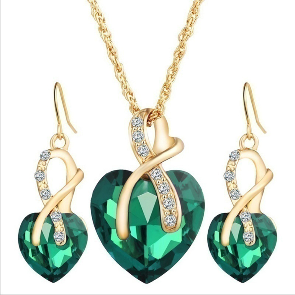 wedding jewelry Gold Plated Jewelry Sets For Women Crystal Heart Necklace Earrings Jewellery Wedding Accessories