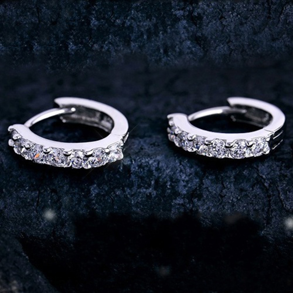 Sterling Silver White Paved Crystal Hoop Earrings