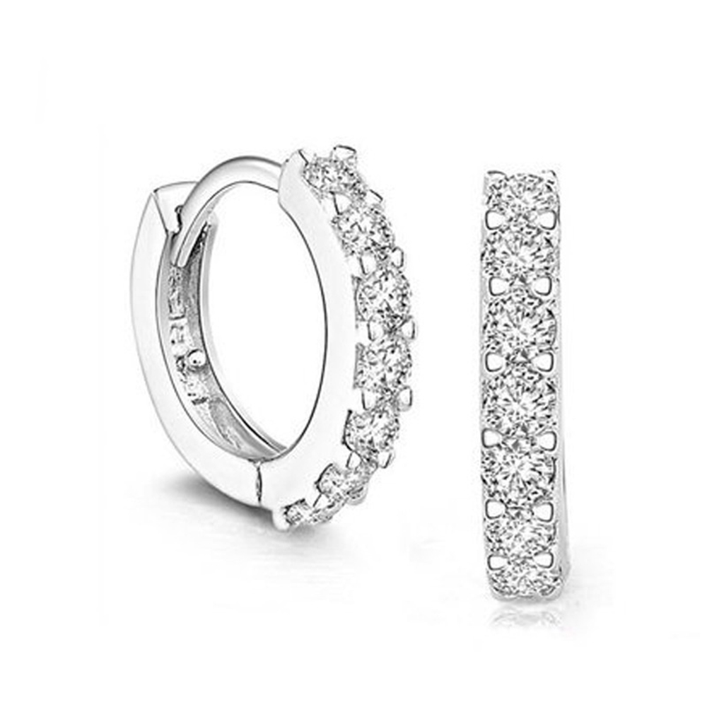 Sterling Silver White Paved Crystal Hoop Earrings