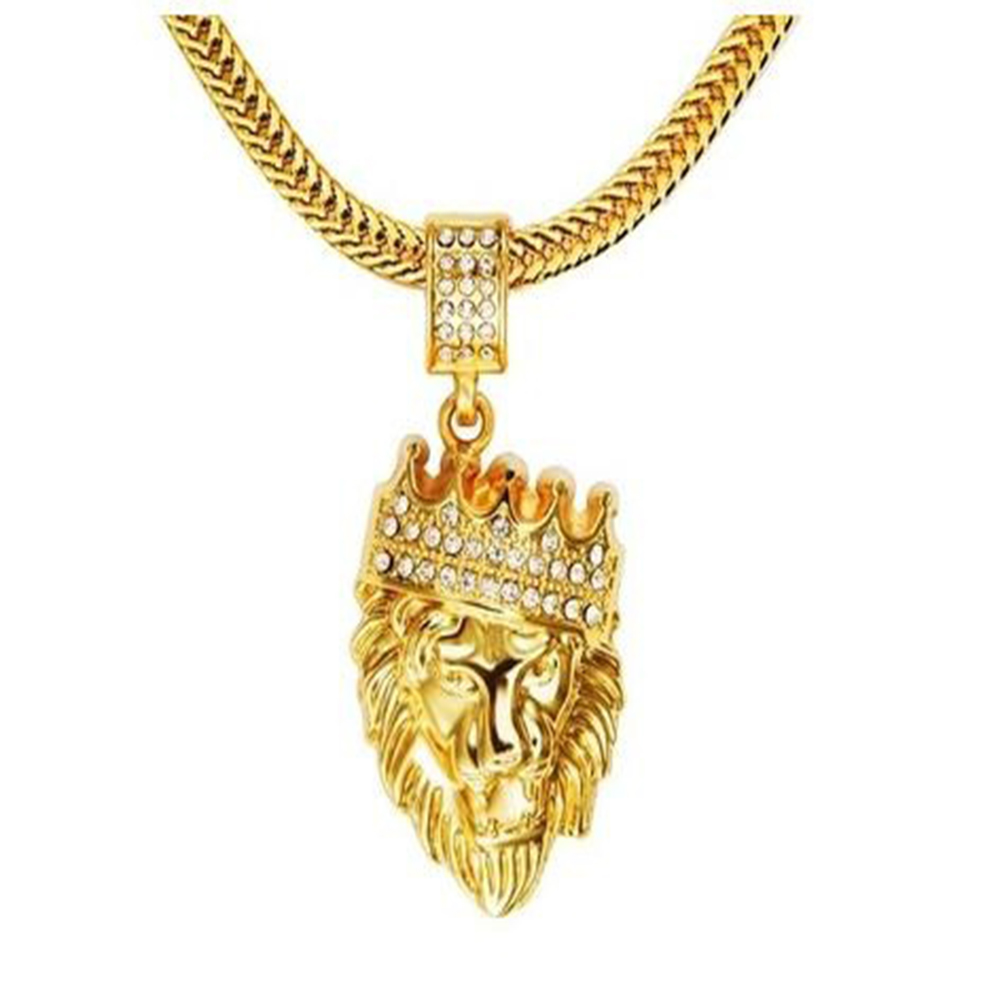 2017 Fashion Men's Hip Hop Iced Out King Crown Lion Pendant W/6mm 29.5