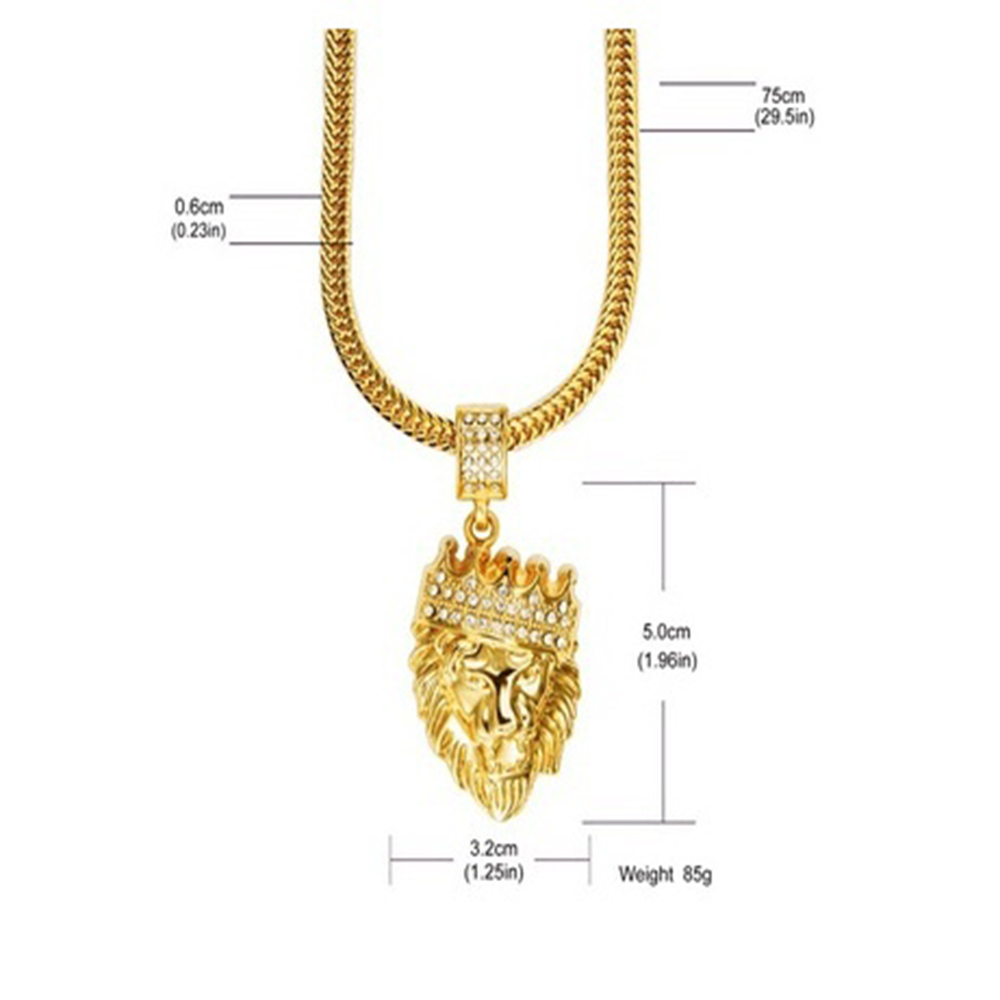 2017 Fashion Men's Hip Hop Iced Out King Crown Lion Pendant W/6mm 29.5